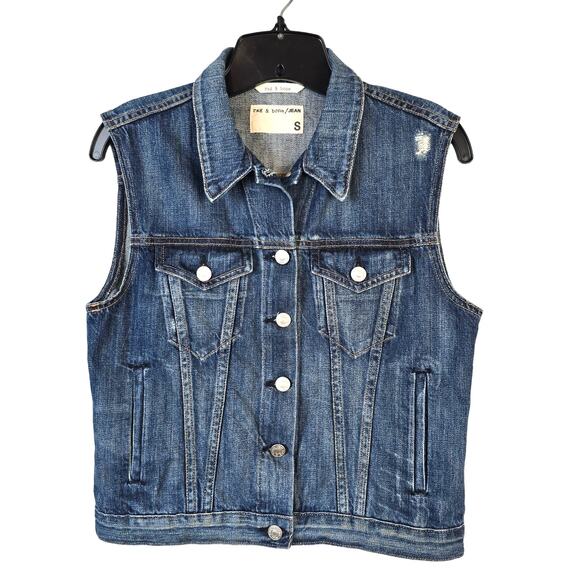 Rag & Bone Burney Denim Vest Women's S Medium Wash Festival Grunge Boho Casual - Picture 1 of 15